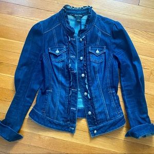 White House Black Market Denim Jacket w/ Ruffle Collar Size 2